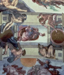 Techo de la Capilla Sixtina (1508-12): La separación de las aguas de la tierra, 1511-12 (post restauración)